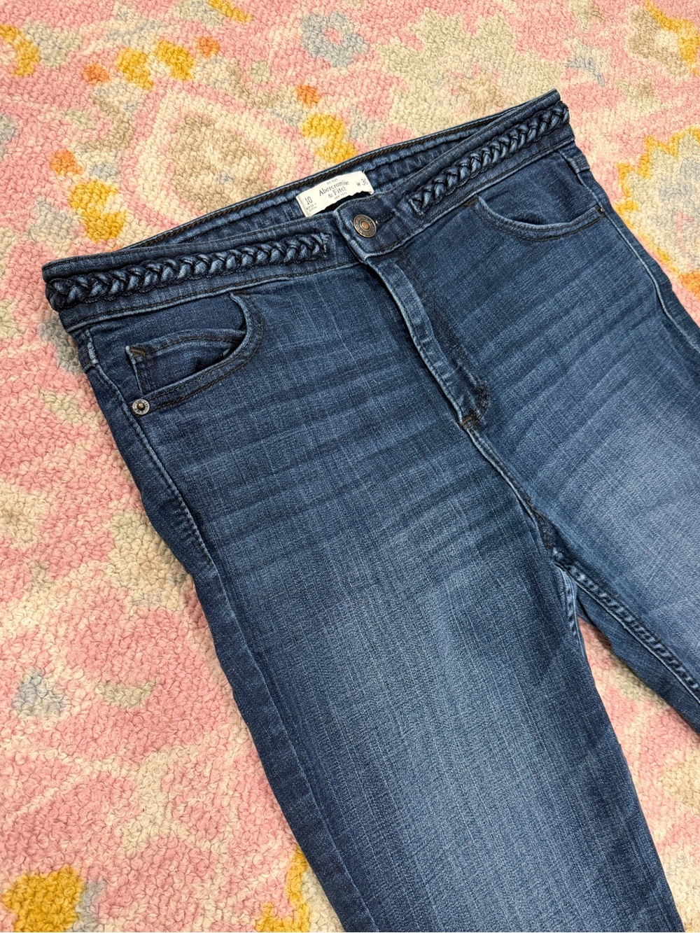 Abercrombie & Fitch Dark Blue Skinny Jeans with Braided Waistband